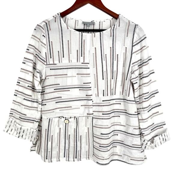 Habitat Sz XS White Brown Wearable Art to Wear Artsy Blouse Shirt Top Summer - Picture 1 of 7